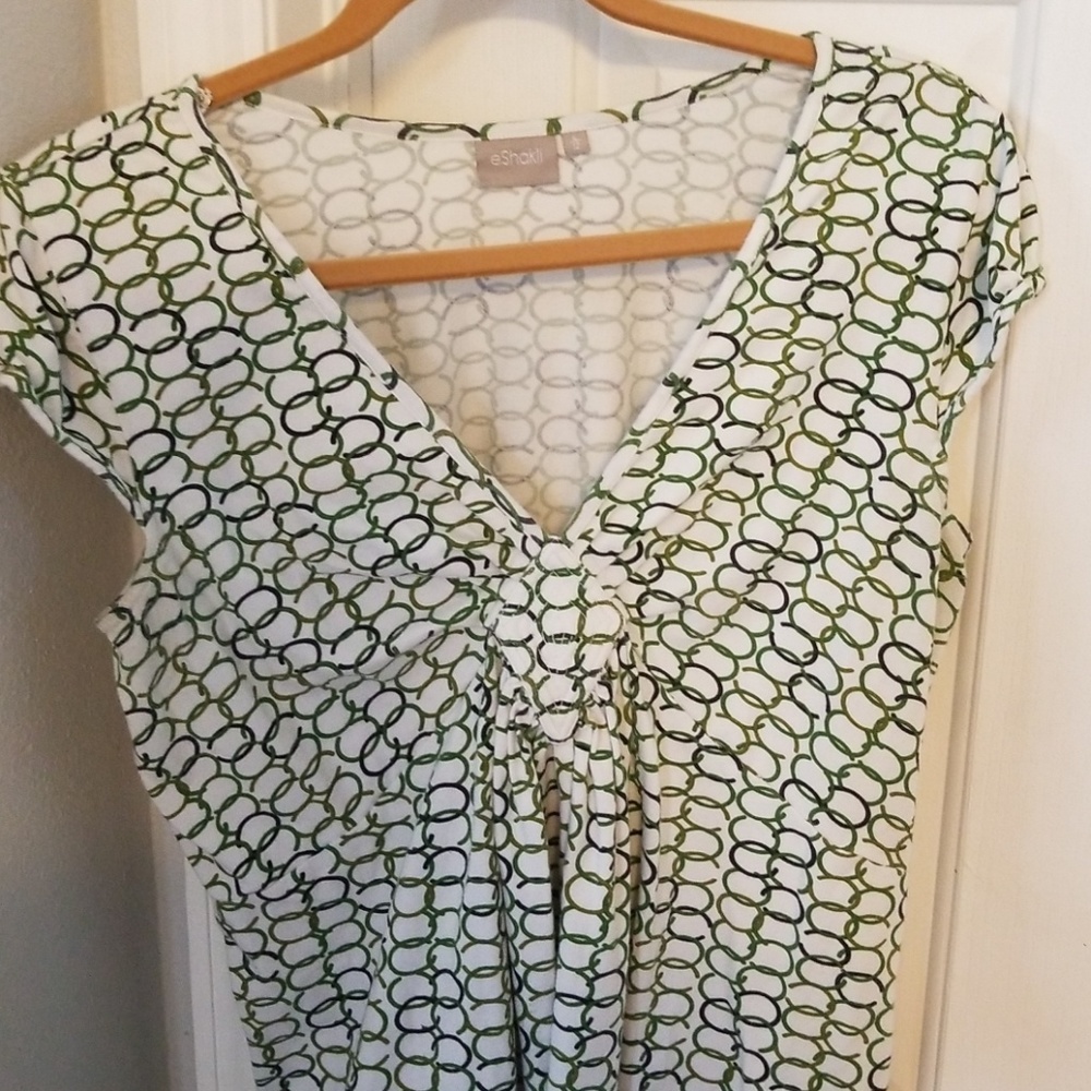 green and white print cotton dress